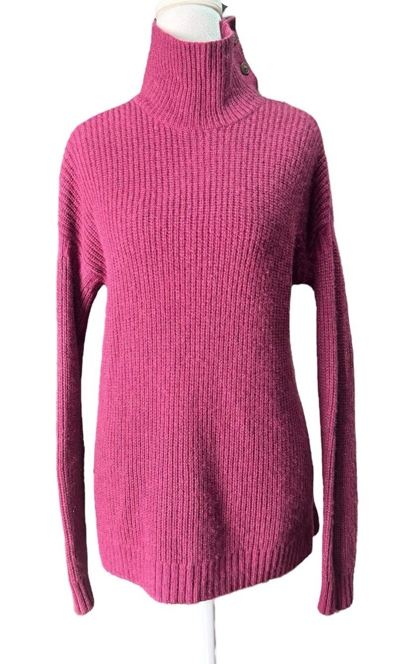 Garnet Hill Recycled Cashmere Raspberry Shimmer Turtleneck Tunic Sweater XS